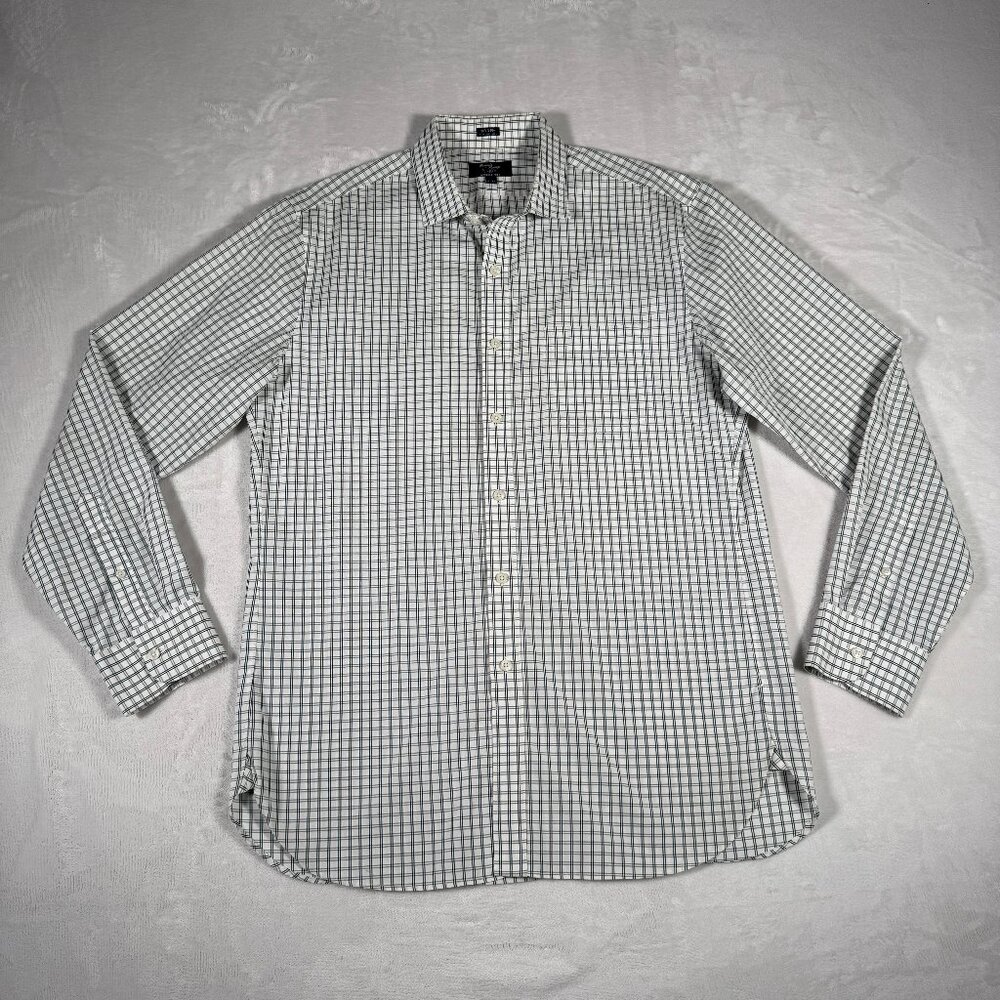 J. Crew Shirt Men Size L 16/16.5 Check Wrinkle Free Thompson Thirtings Cotton GU